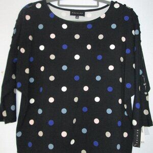 NWT Premise black blue white polka dot 3/4 sleeve shirt top viscose sz M New